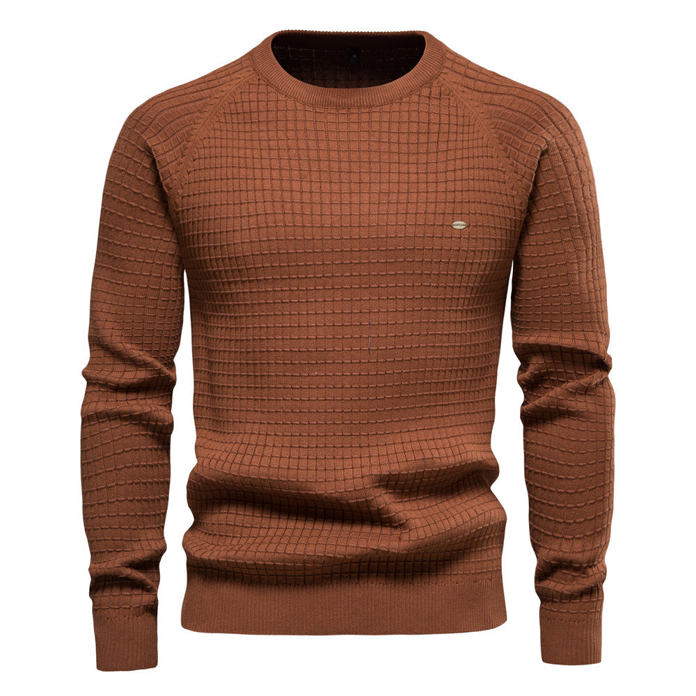 2025 Fall & Winter Men’s Sweater - Solid Color Plaid Pullover Knit Top for Men