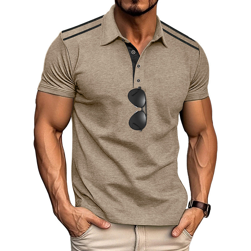 Summer Men's Wear Short Sleeve Turn-Down Collar Polo Shirt Button Retro Color-Block Polo Shirt Men