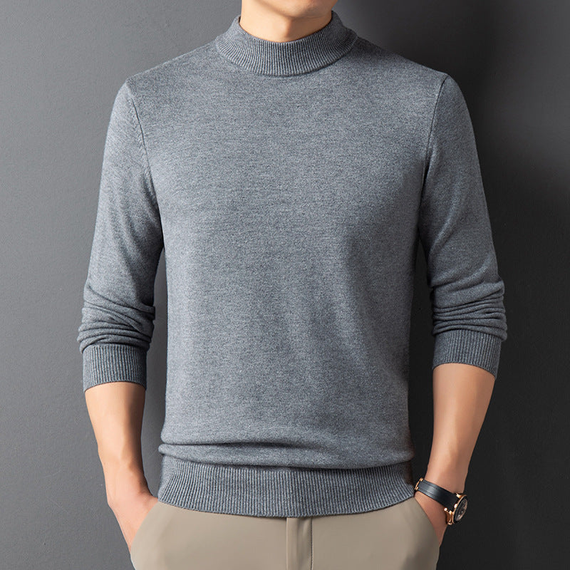 Semi-Turtleneck Thickened Knit Sweater for Winter – Warm Solid Color Men's Pullover Wool Sweater