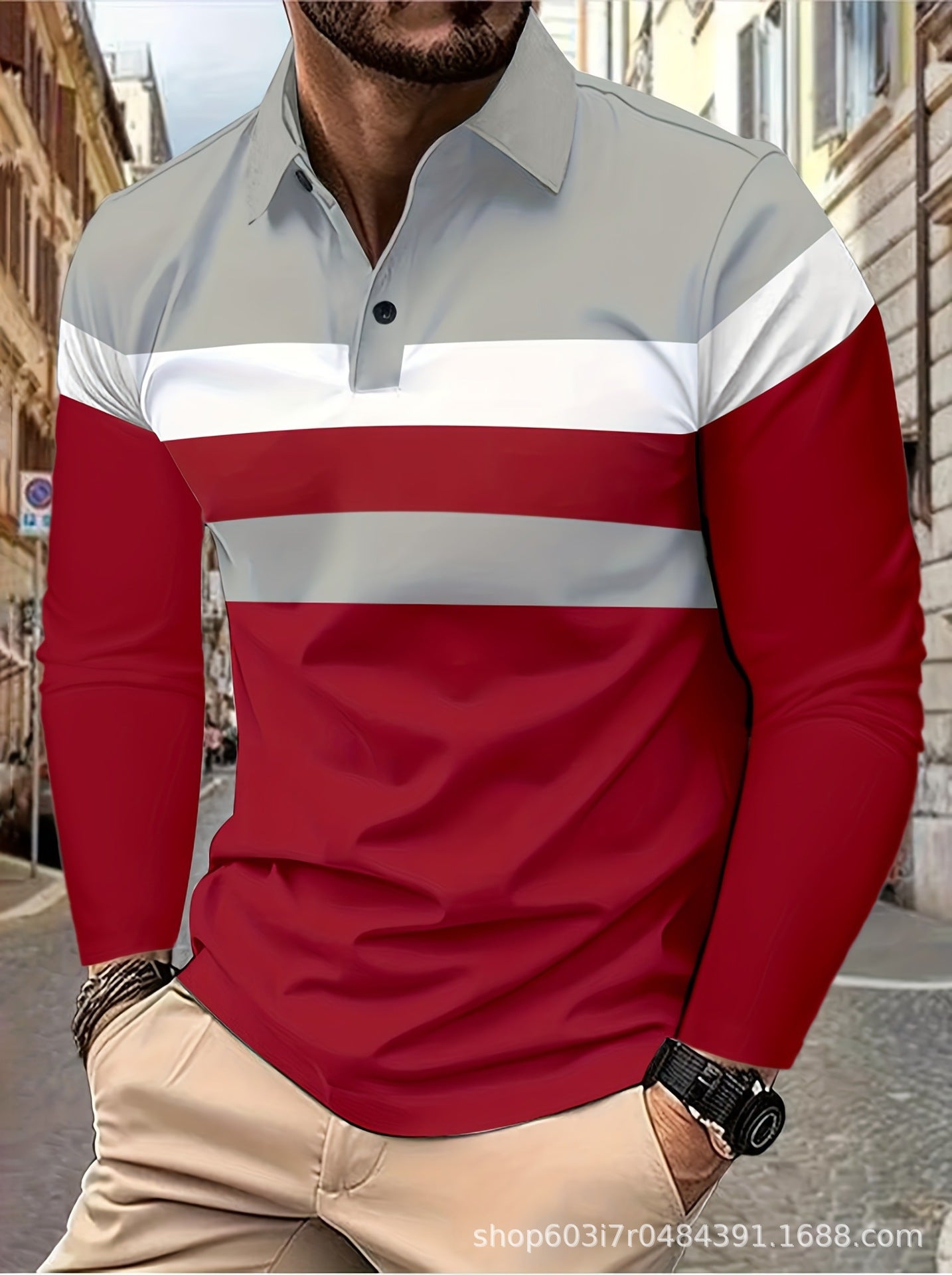 New Men's Casual Polo Shirt Long Sleeve 3D Print Spring Autumn Style Turn-Down Collar Top