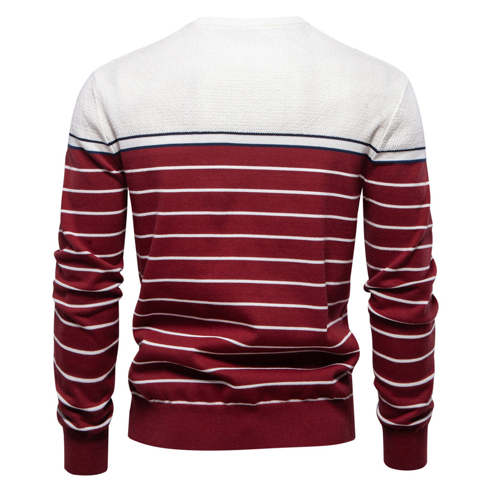 2025 Fall & Winter Men’s Striped Colorblock Knit Sweater - Fashionable Crew Neck Long Sleeve Pullover