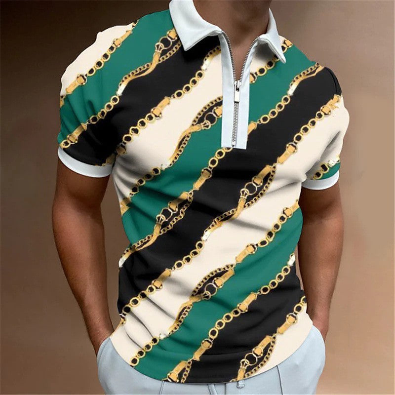 Overseas Warehouse New Men's 3D Digital Print Short Sleeve Loose Casual Polo Shirt Top