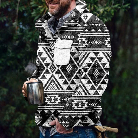 Winter Men's Ethnic 3D Print Faux Fur Hoodie Fashion Casual Wear