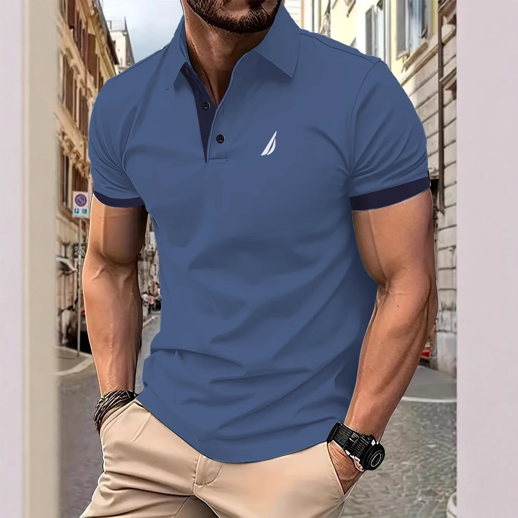 Ins Summer Men's Color-Block Polo Shirt Sport Casual Button