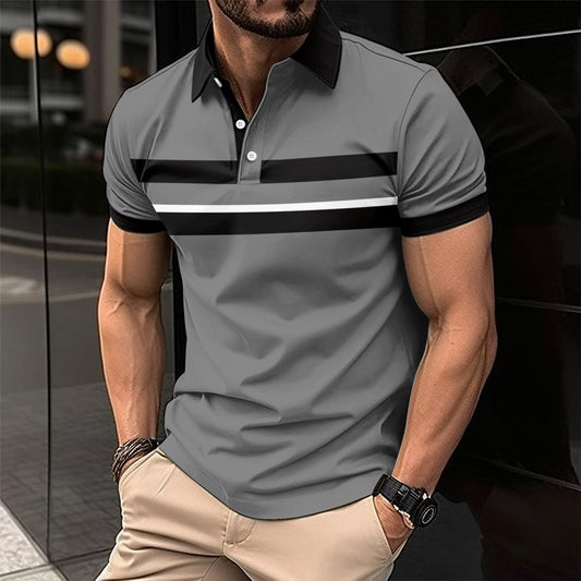 Summer New Men's Casual Sport Turn-Down Collar Short Sleeve Polo Shirt