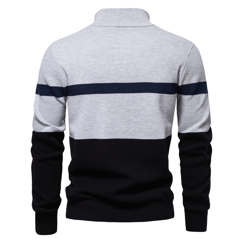 2025New Fall & Winter European Size Men’s Sweater - High Neck Half-Zip Colorblock Knit Pullover men’s sweaters mens sweaters for winter men’s sweaters