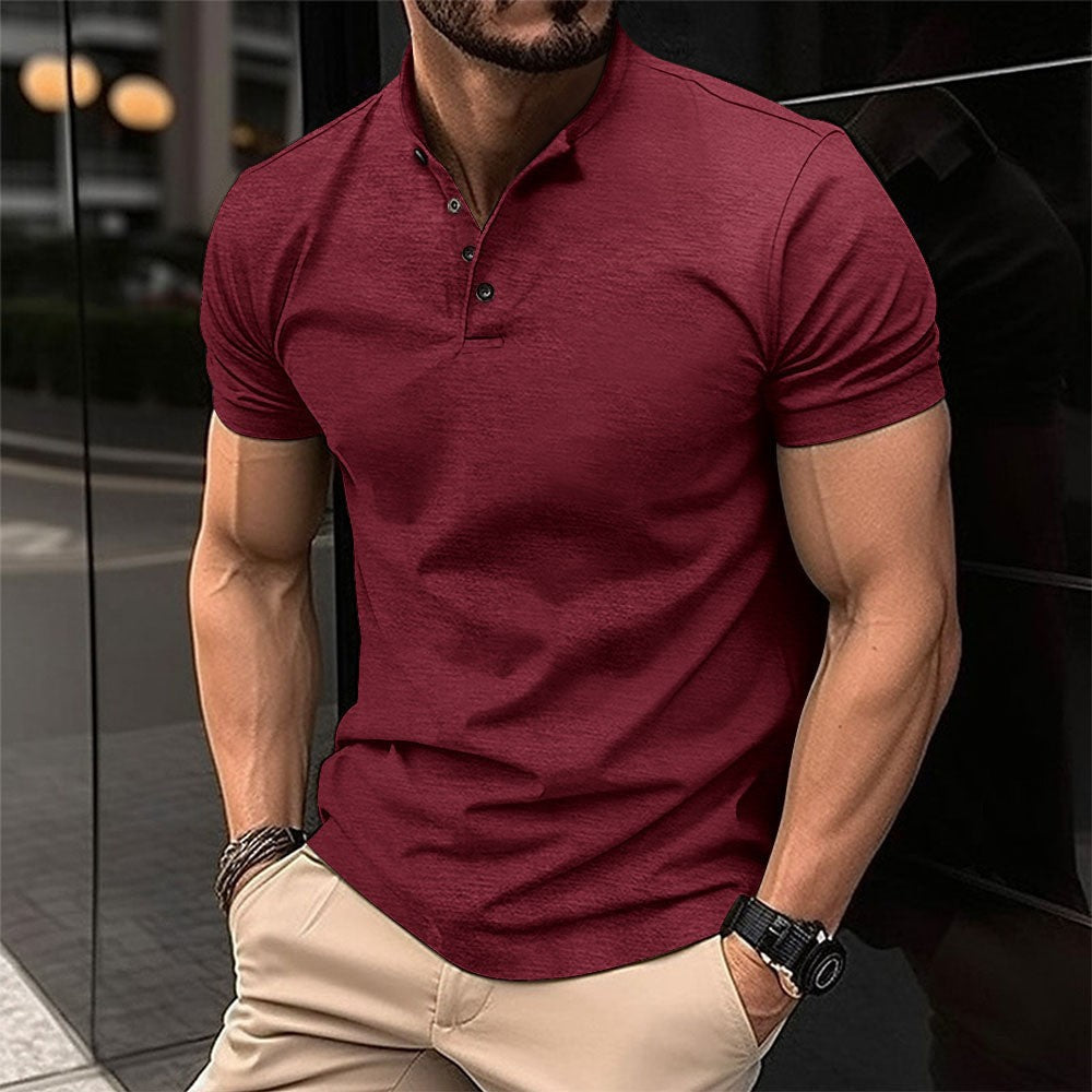 Ins Men's Casual Polo Shirt Summer New Men's Wear Button Henley Polo Short Sleeve