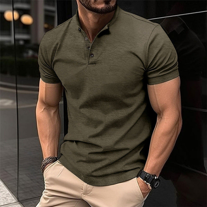 Ins Men's Casual Polo Shirt Summer New Men's Wear Button Henley Polo