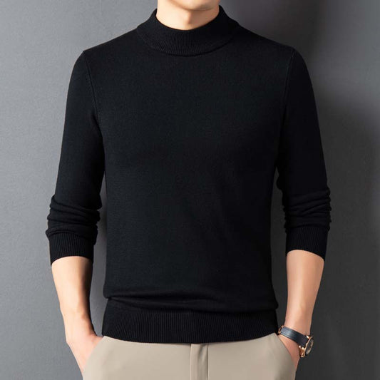 Semi-Turtleneck Thickened Knit Sweater for Winter – Warm Solid Color Men's Pullover Wool Sweater