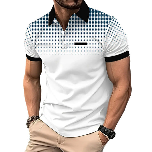 Ins Men's Summer Gradient Print Polka Dot Short Sleeve Polo Men's Sport Polo Shirt