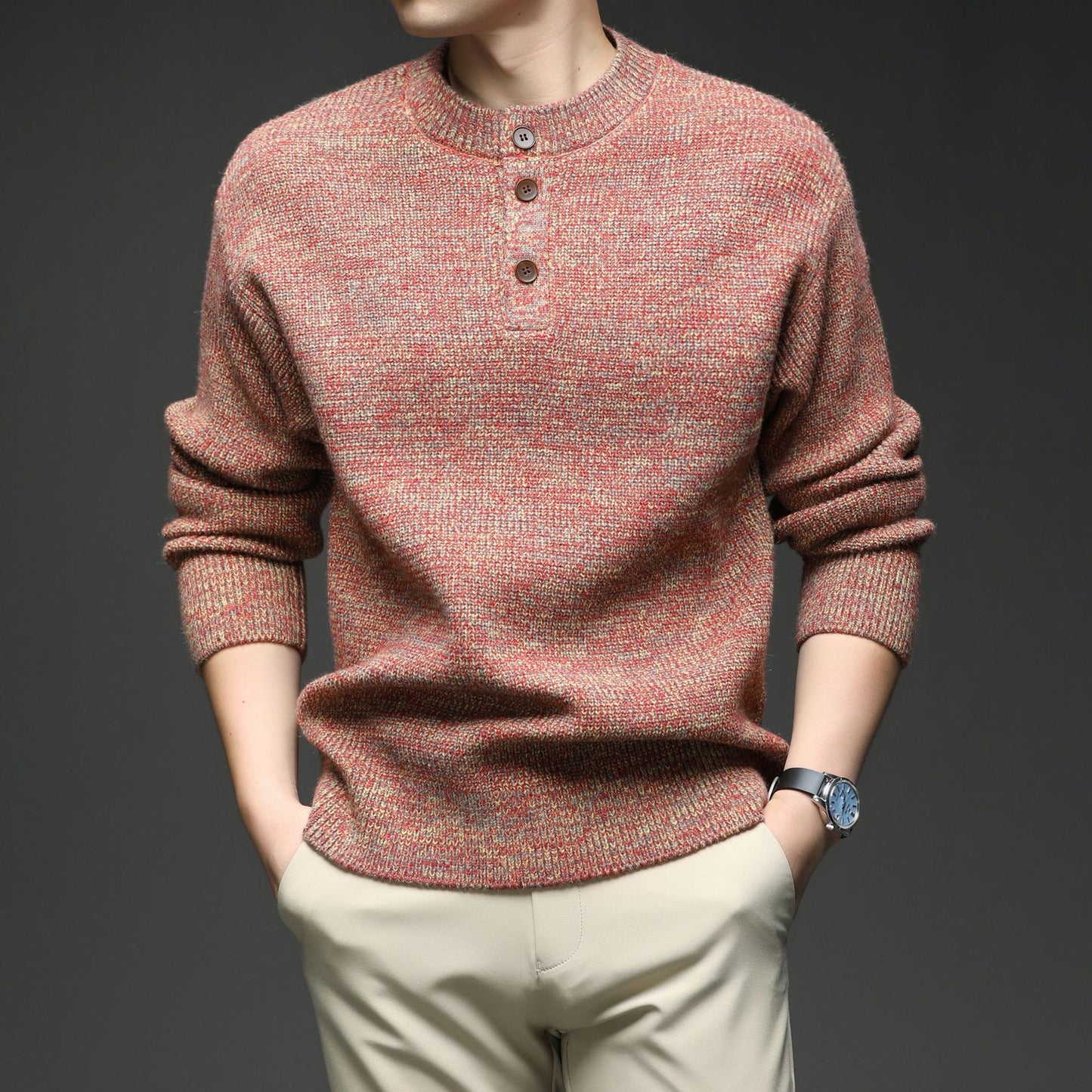Lazy Style Men's Sweater, Korean Blended Chunky Round Neck Thick Knit Sweater (Wholesale)