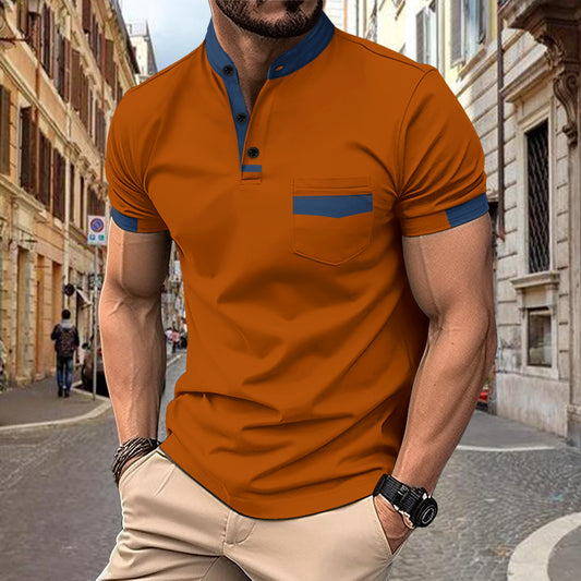 Ins Summer Polo Shirt Color Insert Stand Collar Men's Sport Polo Shirt