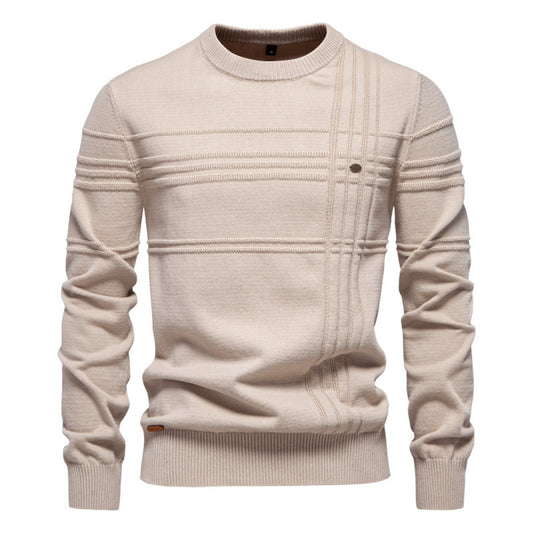 New Men’s Round Neck Pullover – High-Quality Solid Color Sweater