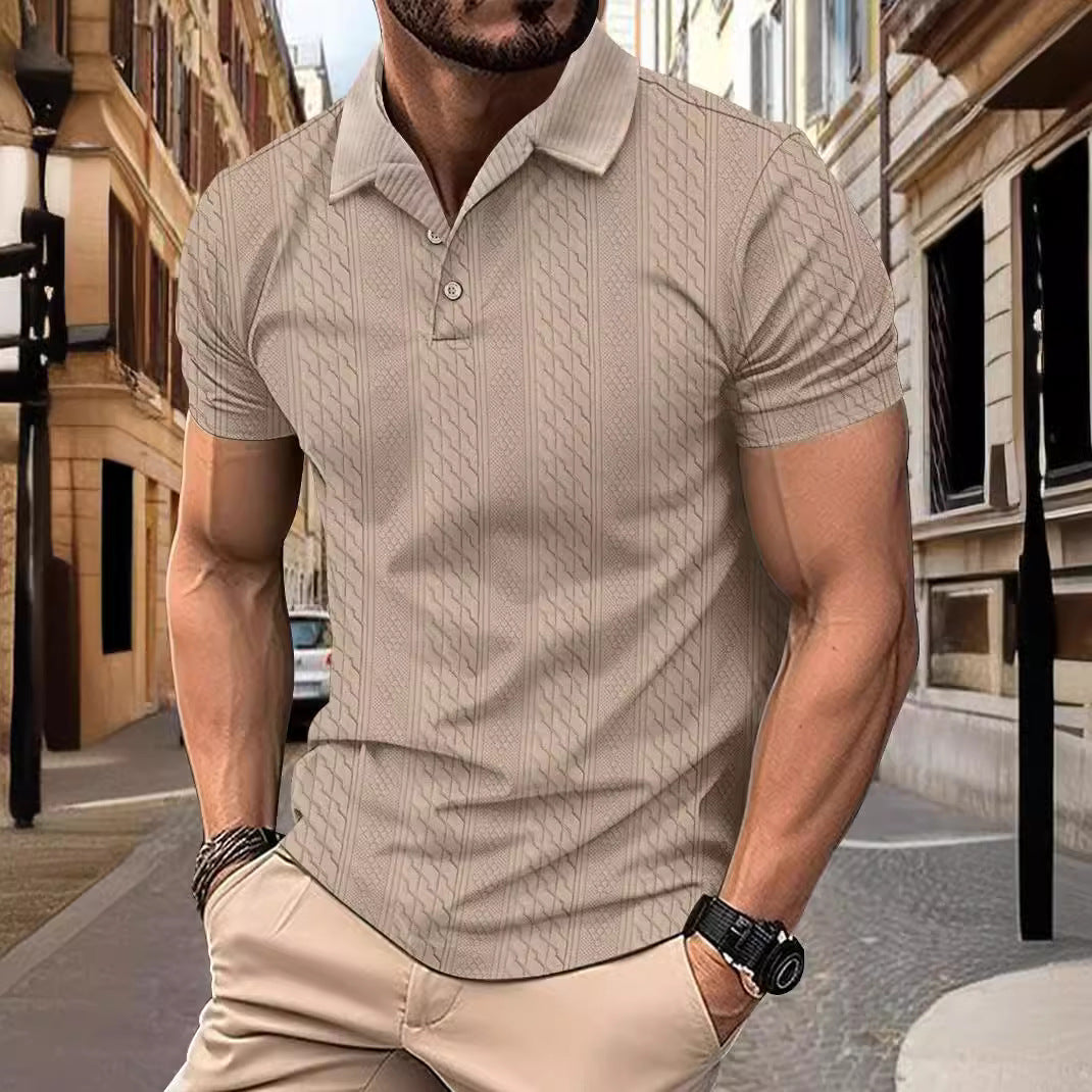 Ins Summer Polo Shirt Simple Fashion Solid Color Turn-Down Collar Men's Button Jacquard Short Sleeve
