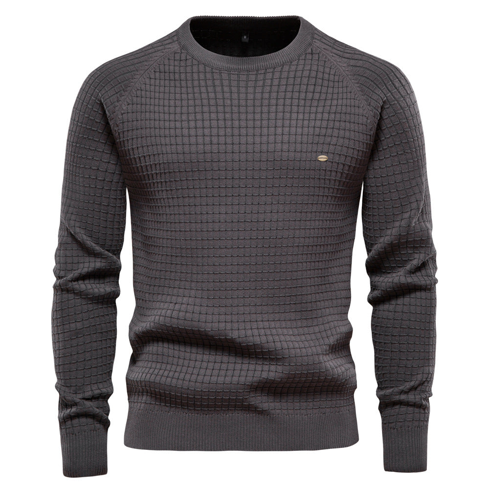 2025 Fall & Winter Men’s Sweater - Solid Color Plaid Pullover Knit Top for Men