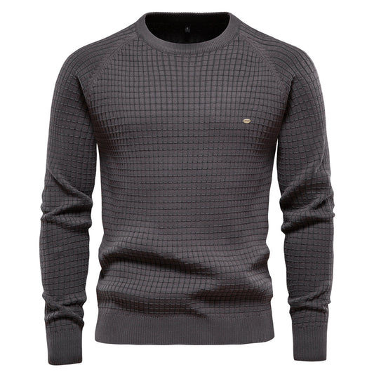 2025 Fall & Winter Men’s Sweater - Solid Color Plaid Pullover Knit Top for Men