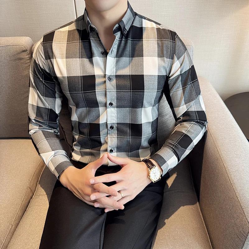 New Checkered Men's Shirt High-Quality Long Sleeve Casual Wear