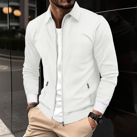 Men's Waffle Knit Zip-Up Pocket Lapel Slim-Fit Jacket