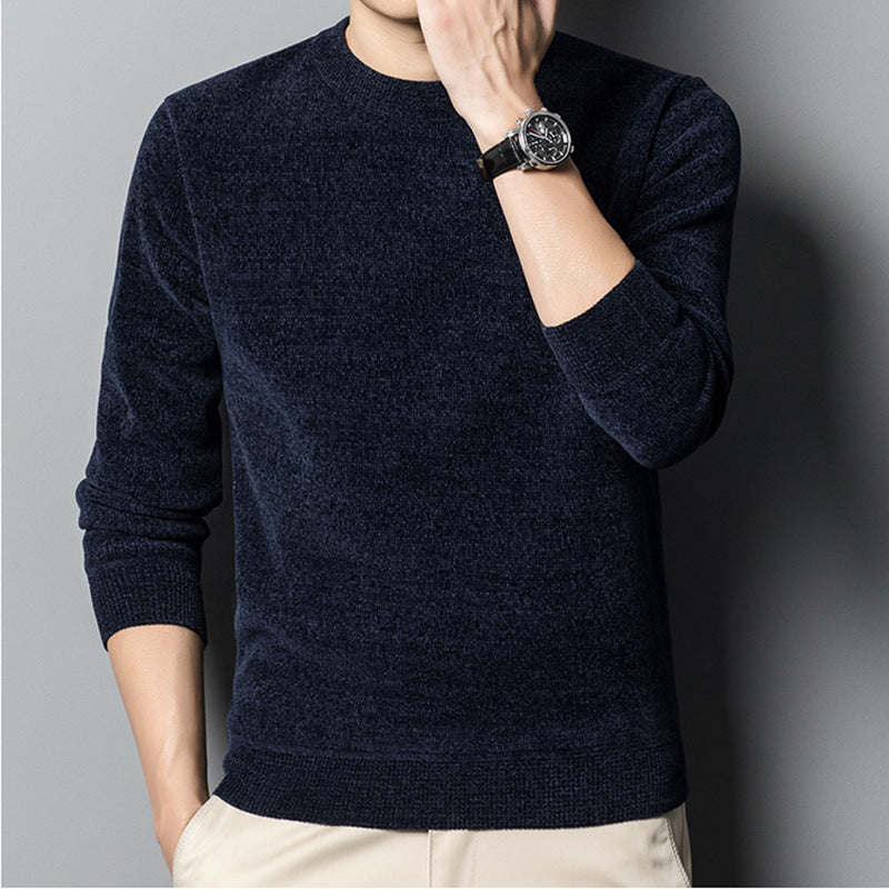 Men’s Solid Color Fleece-Lined Thickened Casual Knitwear