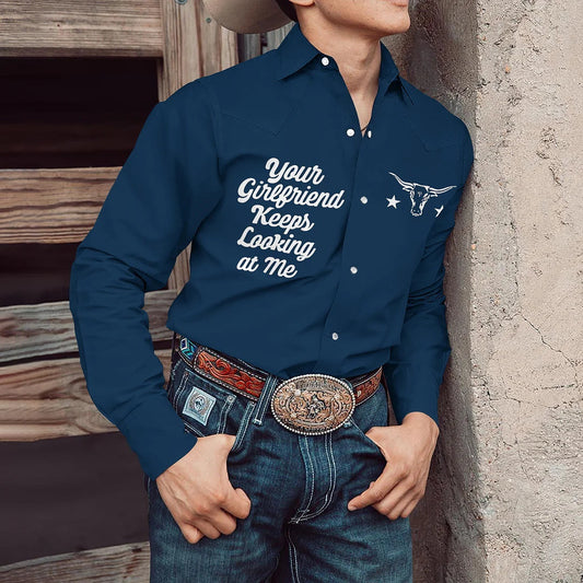 New Shirt 3D Pattern Digital Denim Print Long Sleeve Men's Open Front
