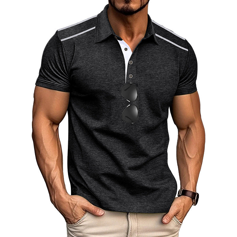 Summer Men's Wear Short Sleeve Turn-Down Collar Polo Shirt Button Retro Color-Block Polo Shirt Men