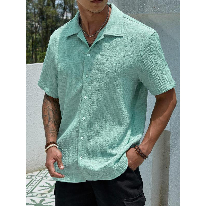 New Men's Knit Texture Button-Up Shirt Classic Casual