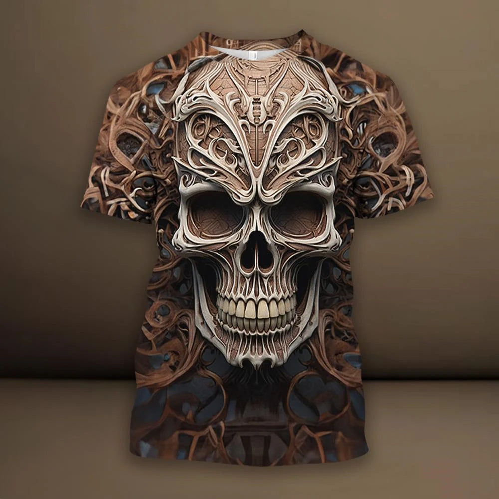 Spider Skull 3D Digital Print Vintage Men's Short-Sleeve T-Shirt