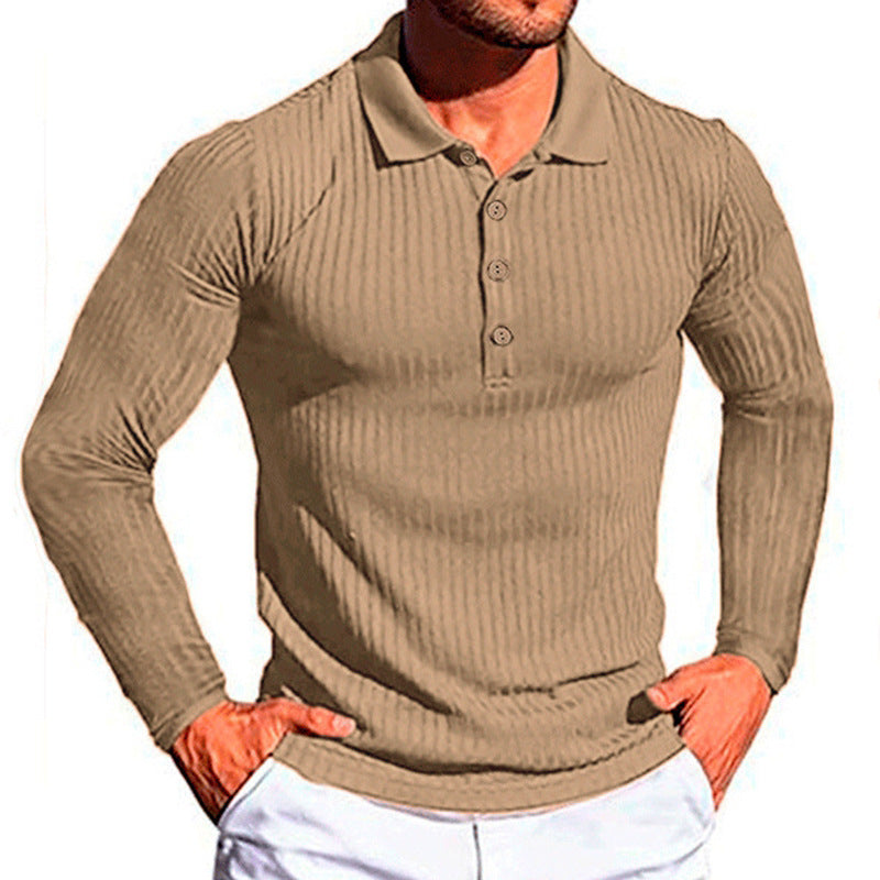 Wish Men's Summer Sport Fitness Casual Stand Collar Elastic Stripe Long Sleeve Polo Shirt Men