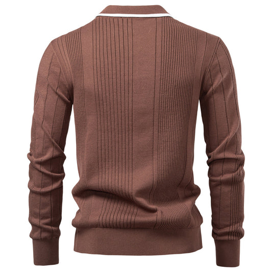 New Polo Collar Semi-Zip Men’s Sweater – High-Quality Knitwear