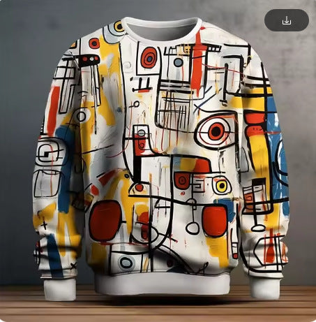 New 3D Print Hand-Drawn Graffiti Men's Long-Sleeve Round Neck Hoodie