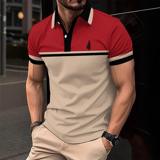 Men's Short Sleeve Polo Shirt Summer New Casual Color-Block 3D Print Turn-Down Collar Top