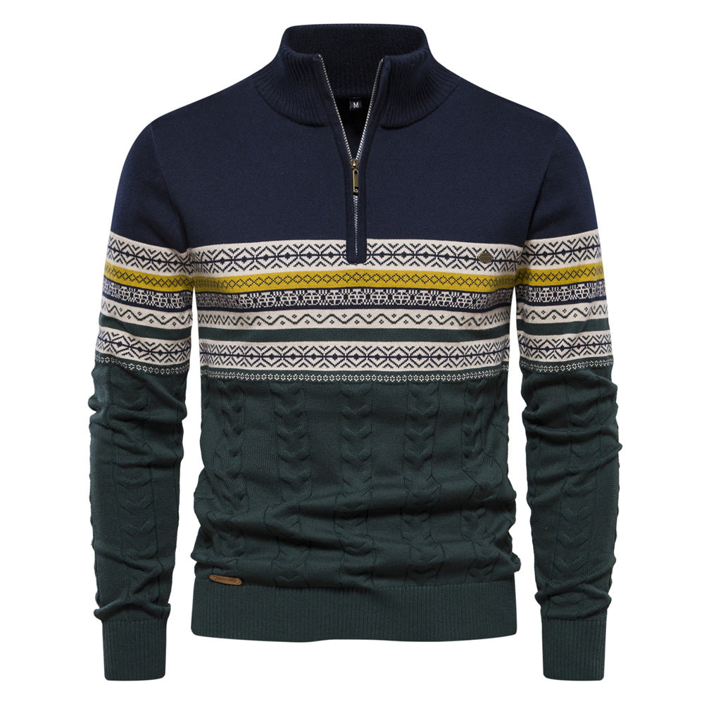 New Trendy Stand Collar Men's Sweater Half-Zip Knit Premium Versatile Men's Wear