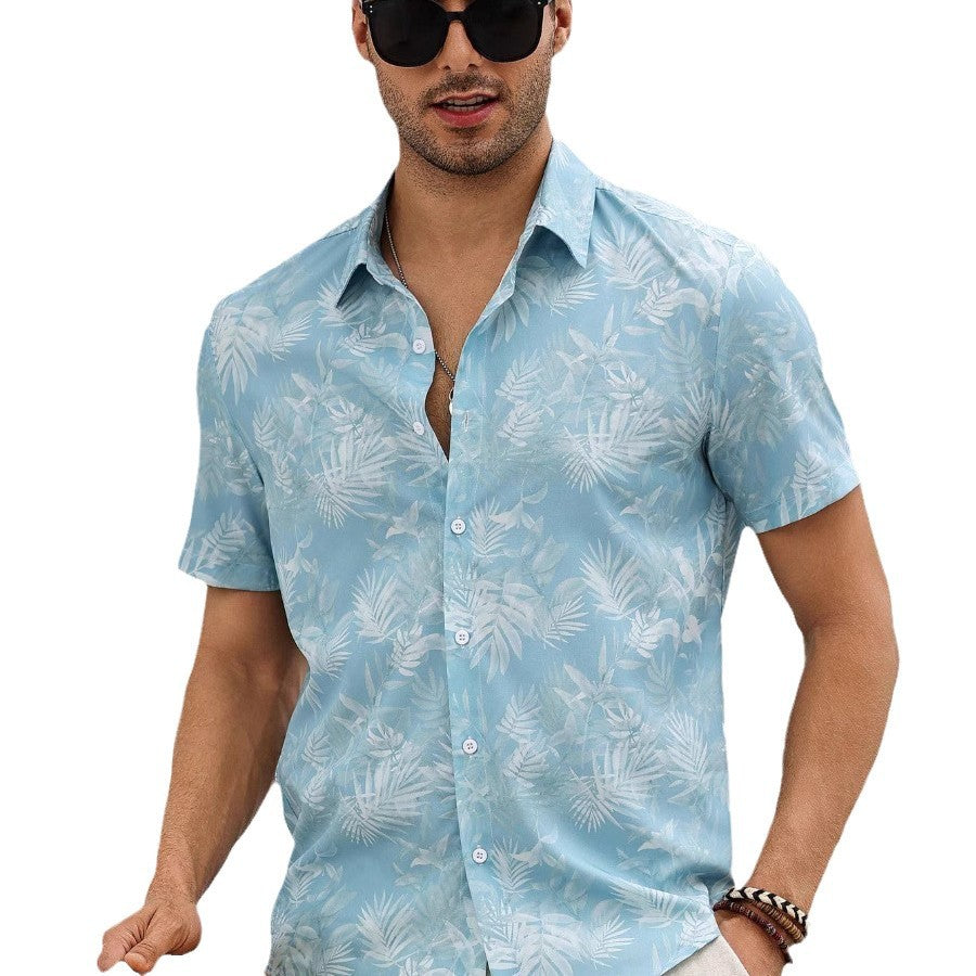 American Style Men's Shirt New Summer Casual Versatile Fashion Coconut Tree Print Premium Short Sleeve