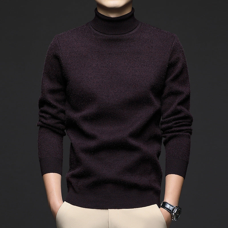 Thickened High-Neck Sweater for Men – Mid-Age & Youth Knitwear with Wool Blend Base Layer