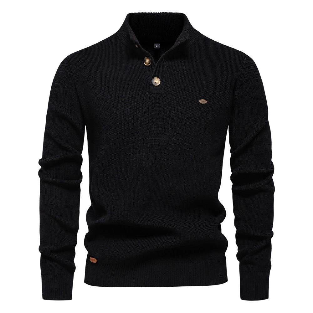 New Men's Long-Sleeve Half-Zip Stand Collar Solid Color Versatile Casual Sweater