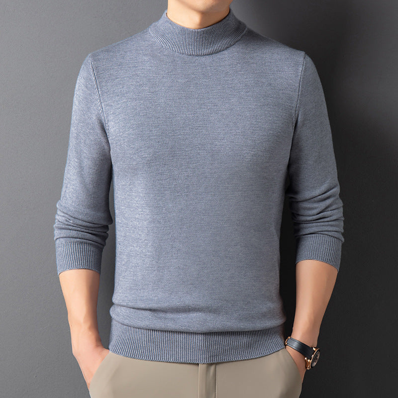 Semi-Turtleneck Thickened Knit Sweater for Winter – Warm Solid Color Men's Pullover Wool Sweater