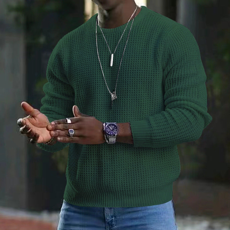 Men’s Solid Color Office Long-Sleeve Knitwear – New Round Neck Pullover