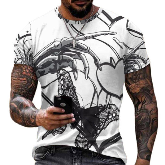 New Men's Abstract Print Pattern Round Neck
