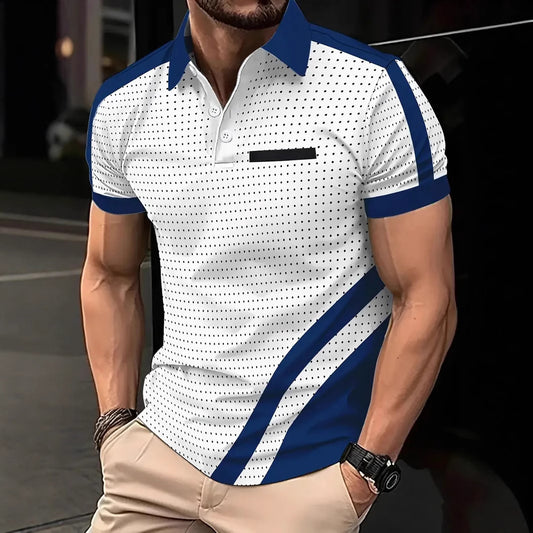 Ins Summer Print Polo Shirt Button Men's Fashion Sport Polo Shirt