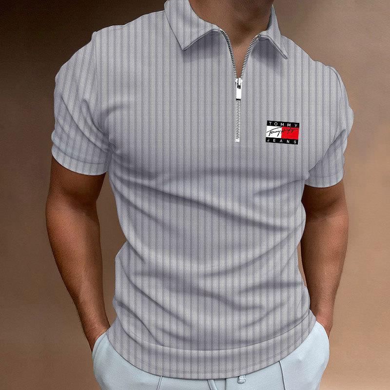 Autumn Winter New Polo Shirt Zipper Stripe Long Sleeve Men's Polo Shirt