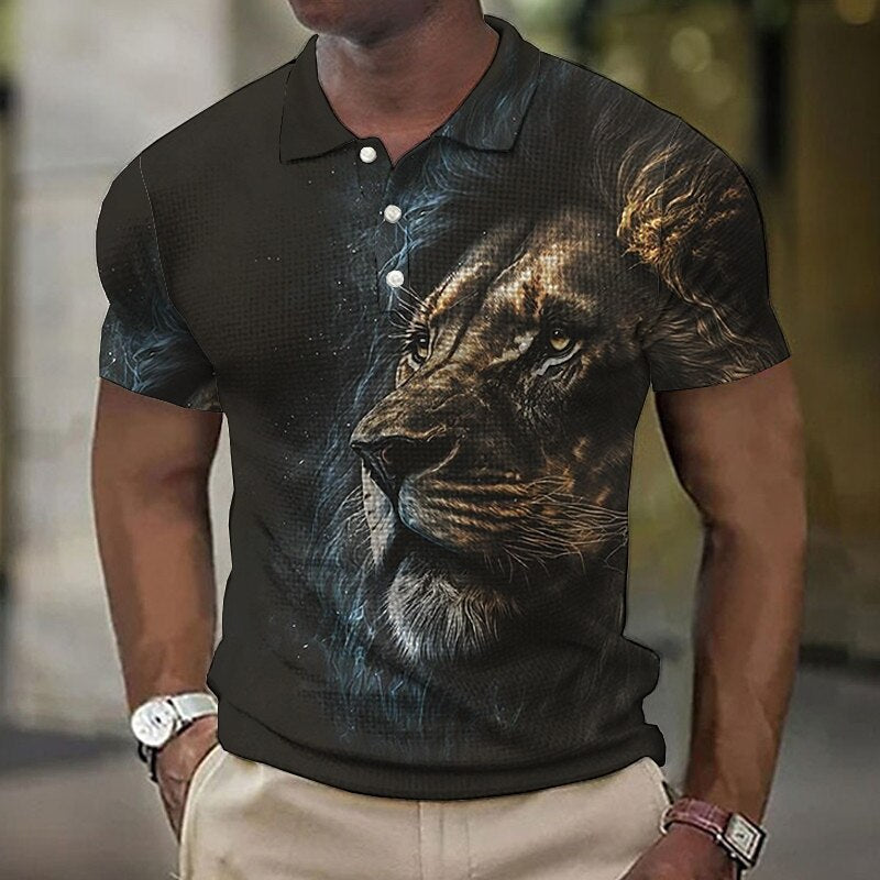 New Large Size Men's Casual Fashion 3D Digital Print Short Sleeve Polo Shirt Men's Button Short Sleeve