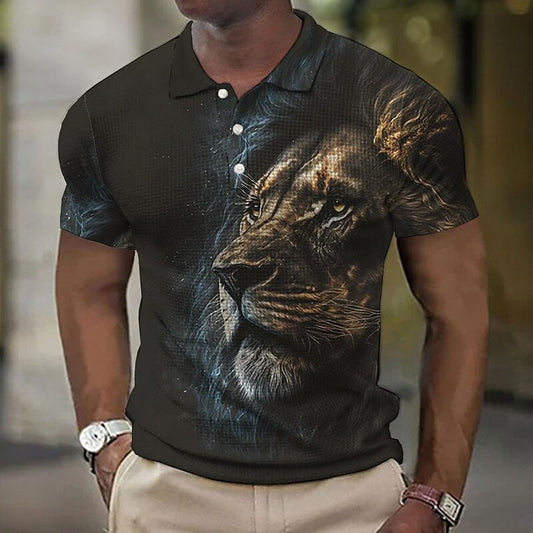 New Large Size Men's Casual Fashion 3D Digital Print Short Sleeve Polo Shirt Men's Button Short Sleeve
