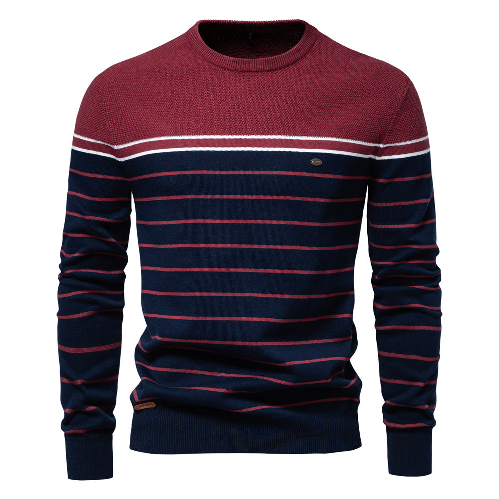 2025 Fall & Winter Men’s Striped Colorblock Knit Sweater - Fashionable Crew Neck Long Sleeve Pullover