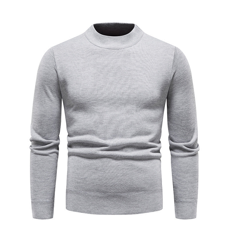 Solid Color Round Neck Fleece-Lined Knit Sweater Men's Long-Sleeve Base Layer T-Shirt