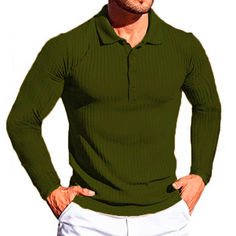 Wish Men's Summer Sport Fitness Casual Stand Collar Elastic Stripe Long Sleeve Polo Shirt Men
