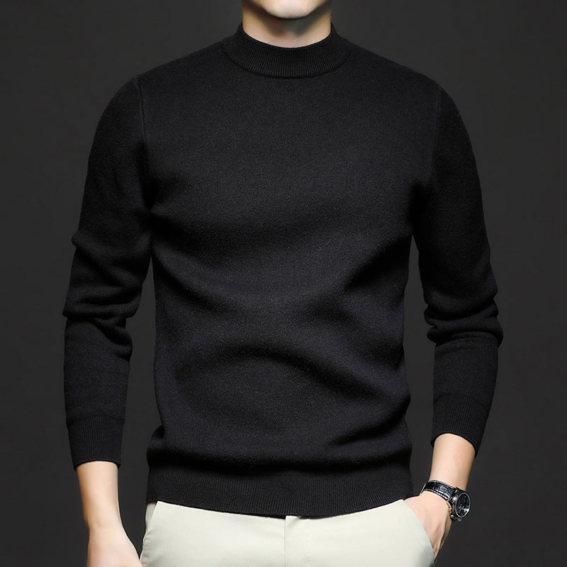 New Season Men's Sweater Solid Color Anti-Pilling Fine Wool Knit Long-Sleeve Mock Neck Top