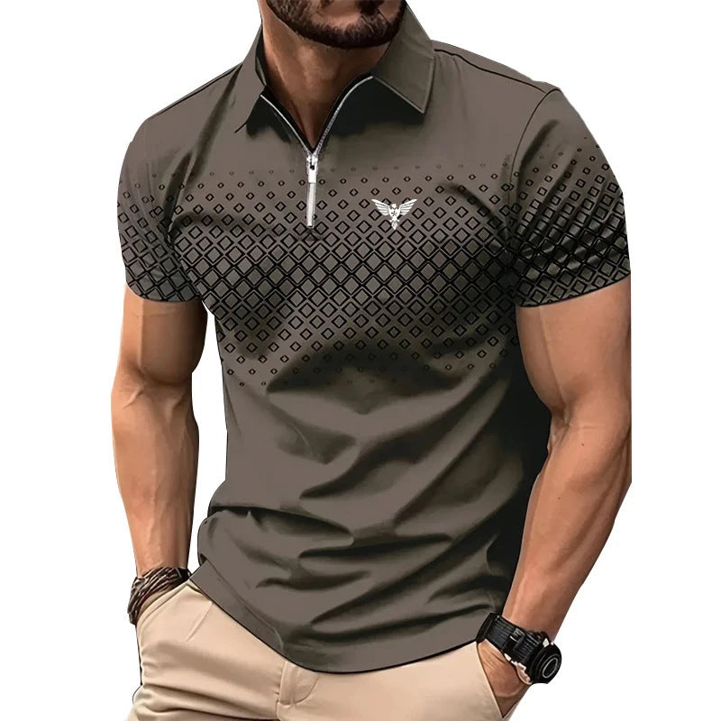 Casual Sport 3D Polo Turn-Down Collar Business Casual Men's Print Men's Wear Summer Short Sleeve Shirt Polo