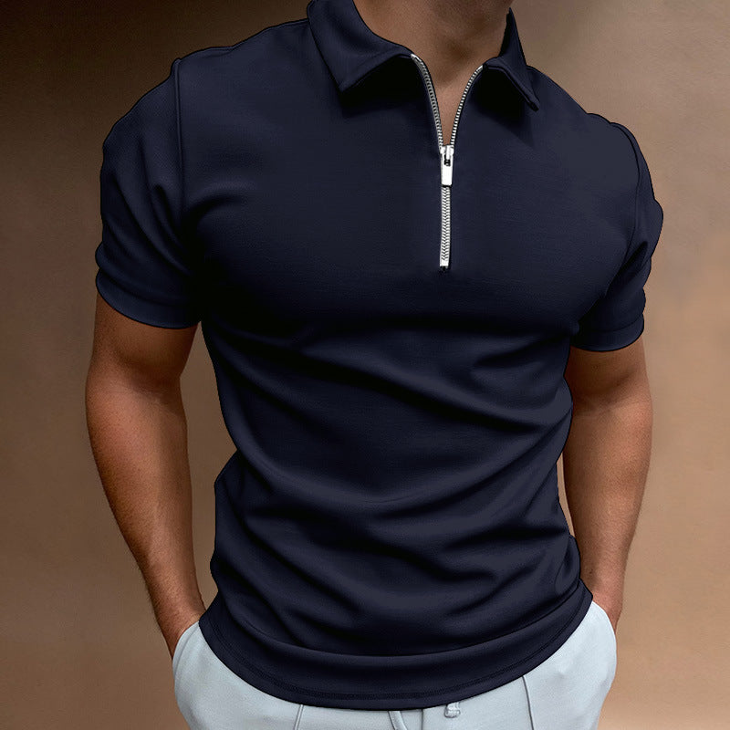 Summer Men's Polo Shirt Solid Color Short Sleeve Turn-Down Collar T-Shirt Casual Fitted Top Men's Wear