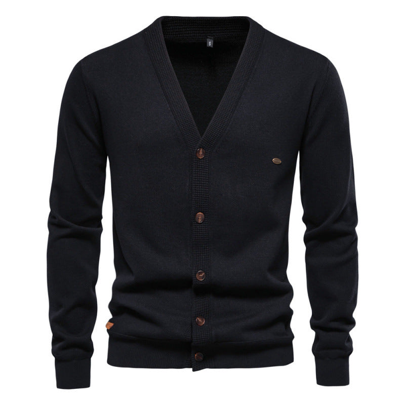 New Men's Cardigan High-Quality Business Solid Color Knitted Sweater