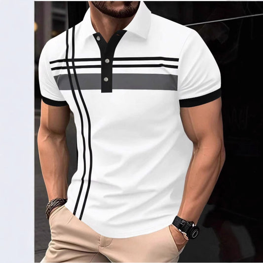 Men's Stripe Print Short Sleeve Polo Shirt Men's Casual Top